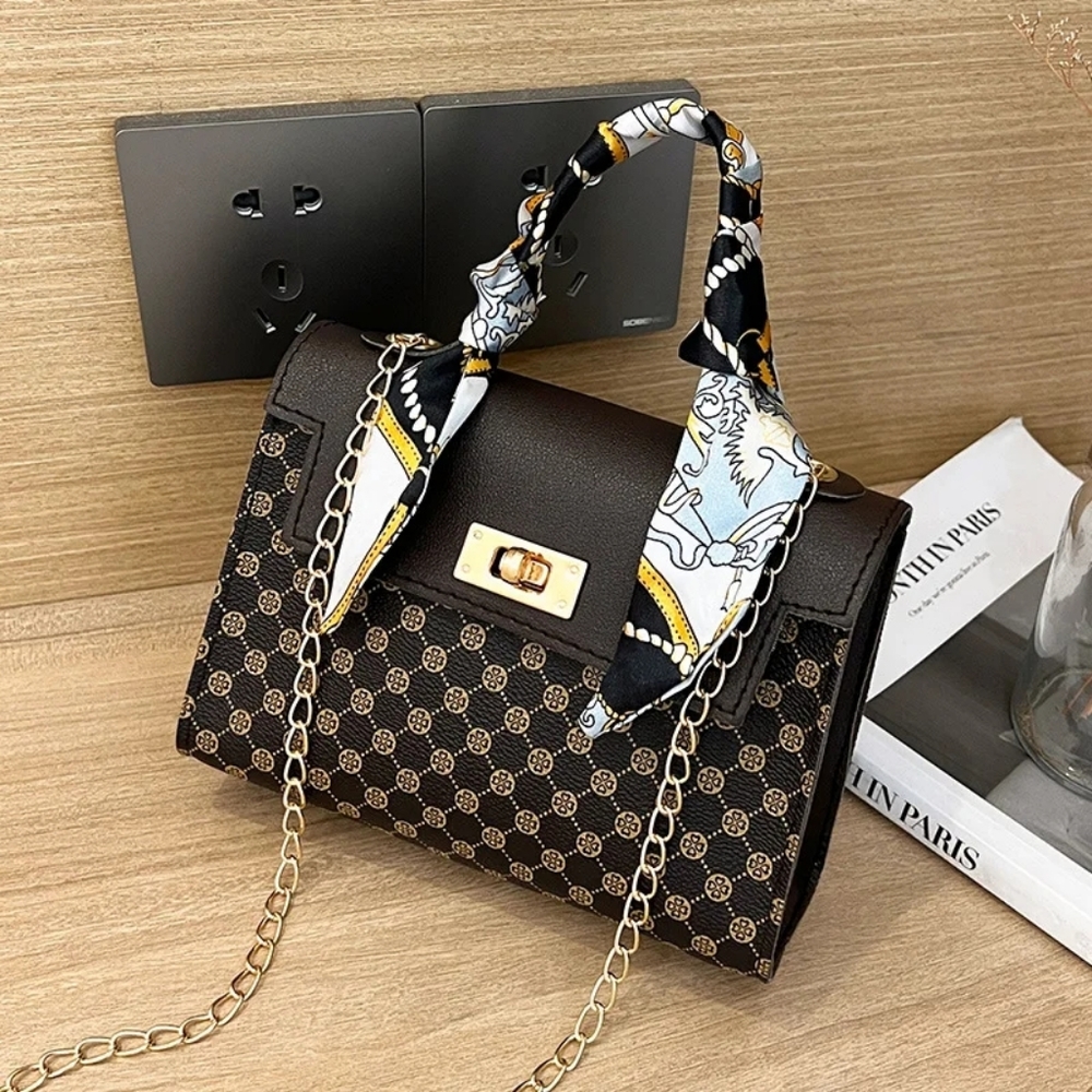 Trendy Ladies Bags Casual, with Dot Print, Lock Buckle, Chain, Scarf, small